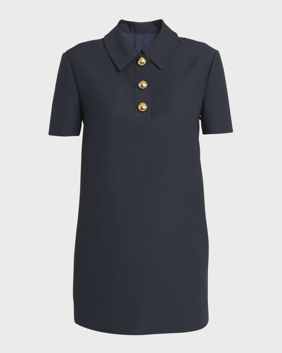 Solid Crepe Short-Sleeve Mini Polo Shirtdress