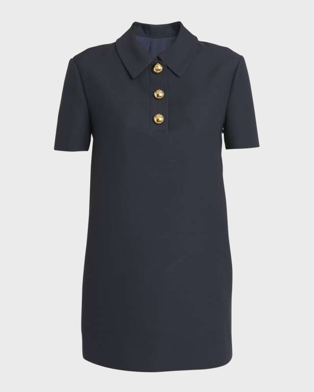 Solid Crepe Short-Sleeve Mini Polo Shirtdress
