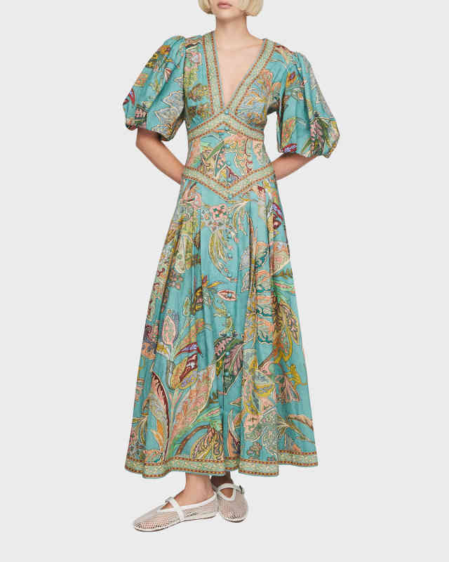 Franca Balloon-Sleeve Floral Midi Dress