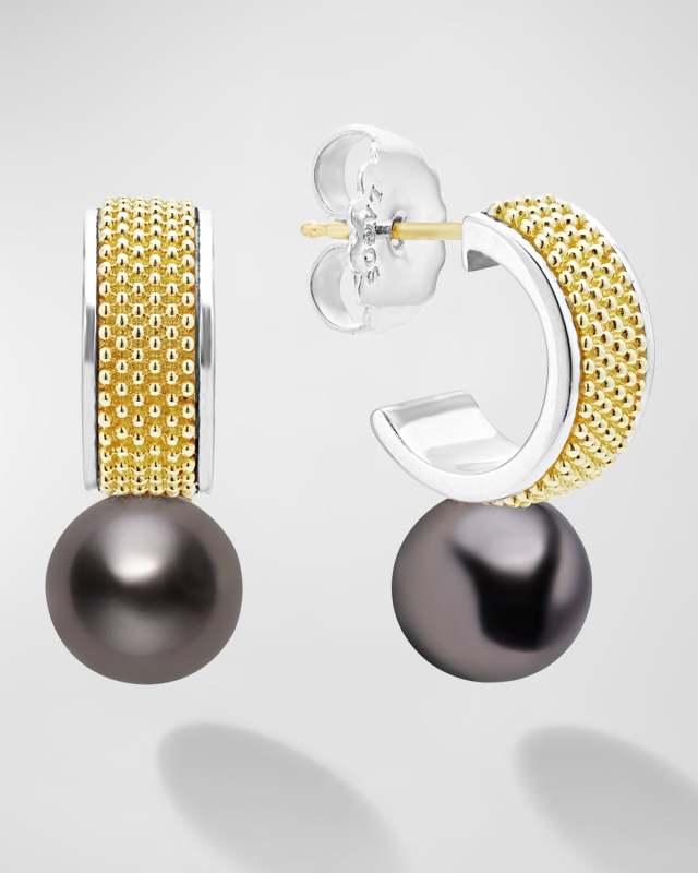 Sterling Silver 18K Luna Black Pearl Lux Hoop Earrings