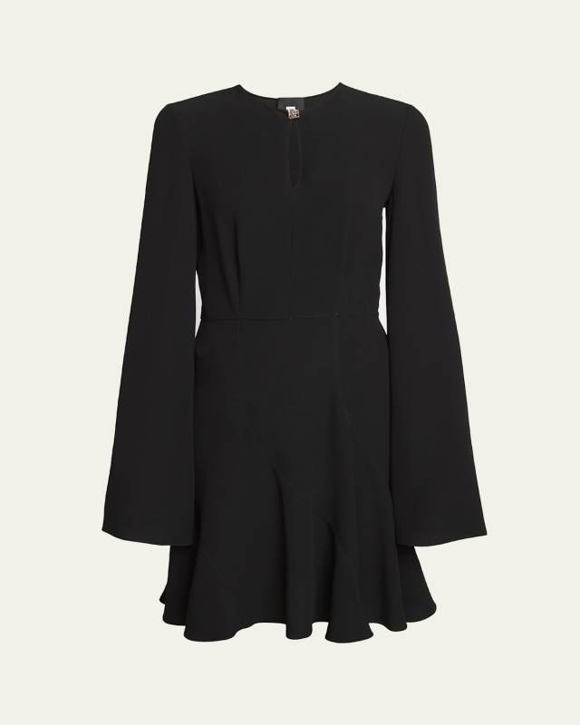 Long-Sleeve Keyhole Neckline Flared Mini Dress