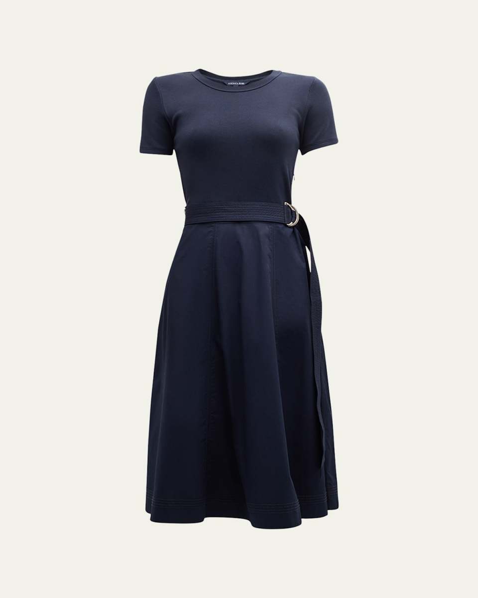 Facia Mixed-Media Midi Dress