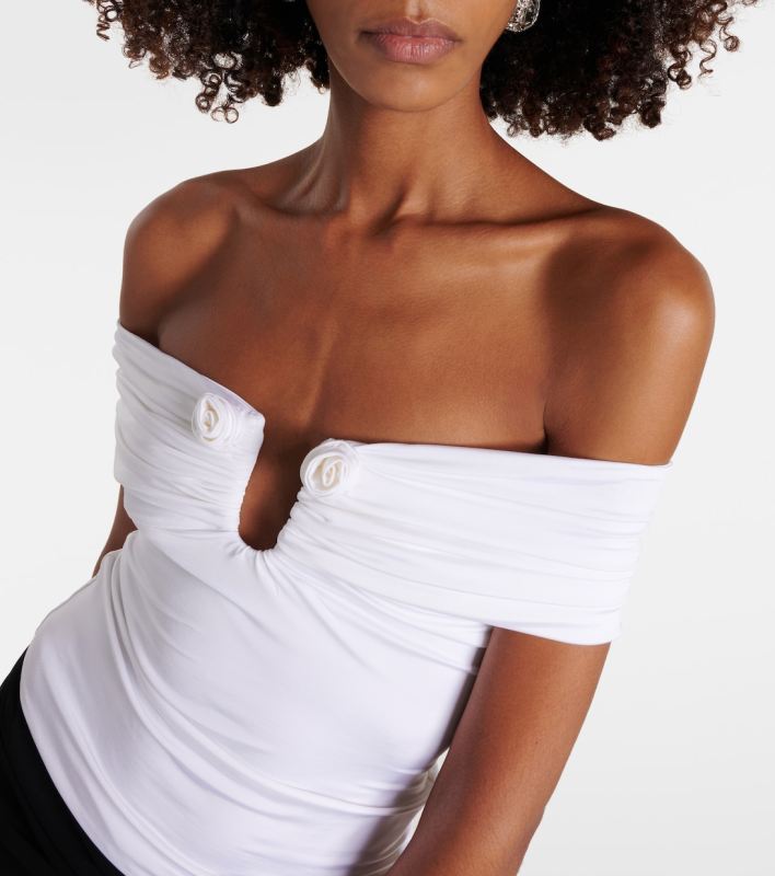 MAGDA BUTRYM Floral-appliqué off-shoulder jersey top