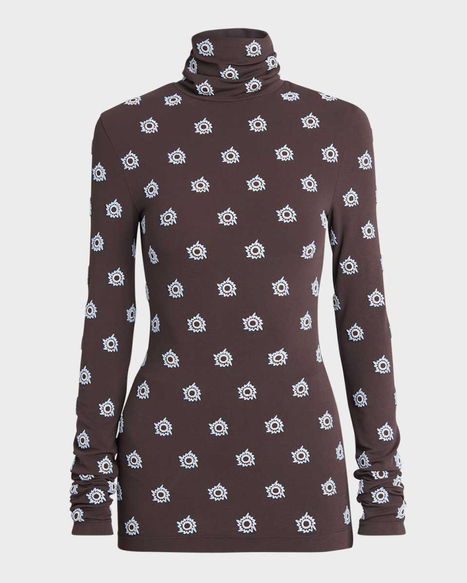 Dot Embroidered Viscose Jersey Turtleneck Top
