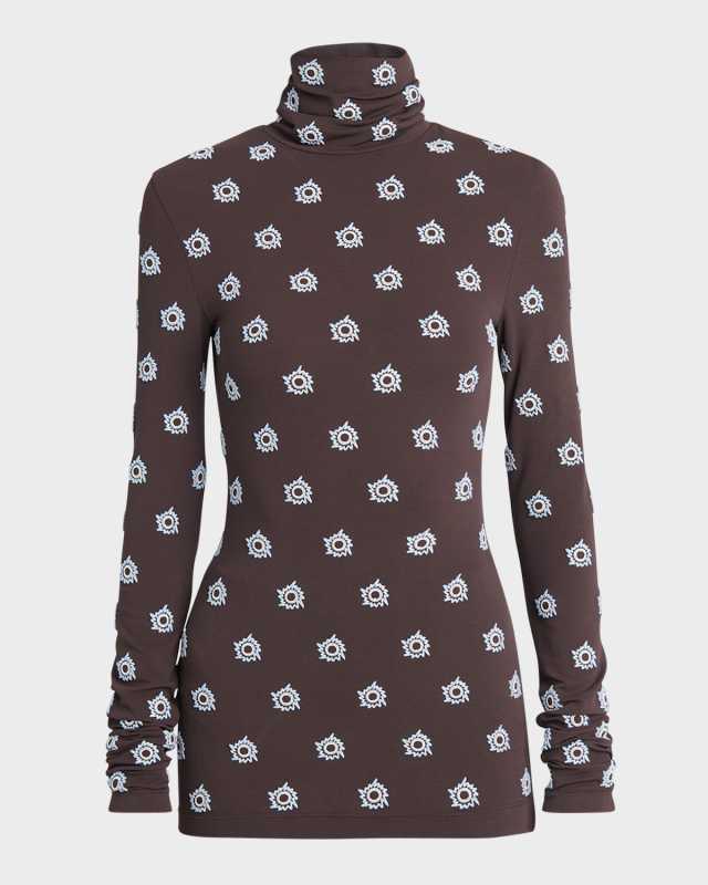 Dot Embroidered Viscose Jersey Turtleneck Top