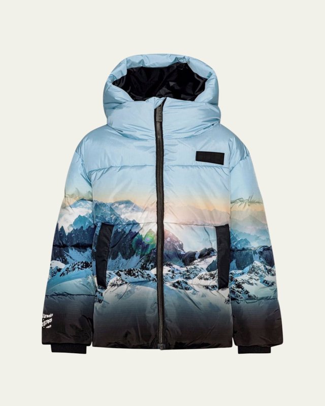 Boy's Halo Mountain-Print Puffer Jacket, Size 8-16