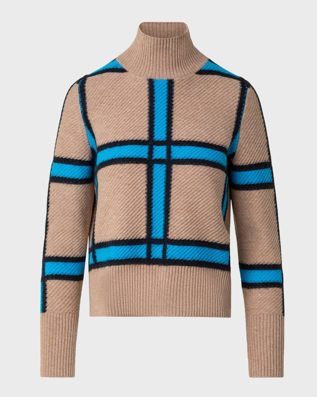 Cashmere-Blend Window Check Knit Sweater