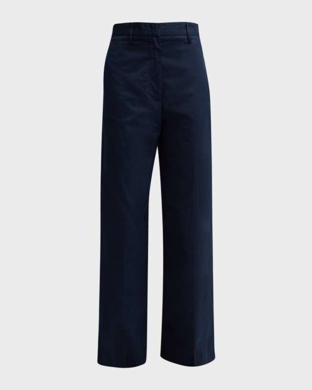 Straight-Leg Cotton Poplin Trousers