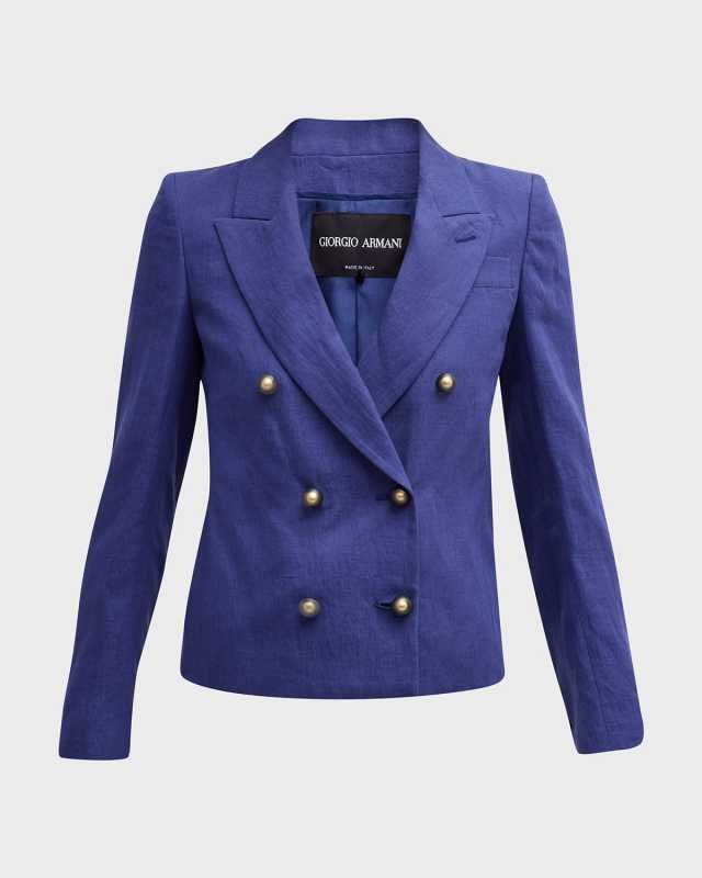 Double-Breasted Crop Silk Blazer