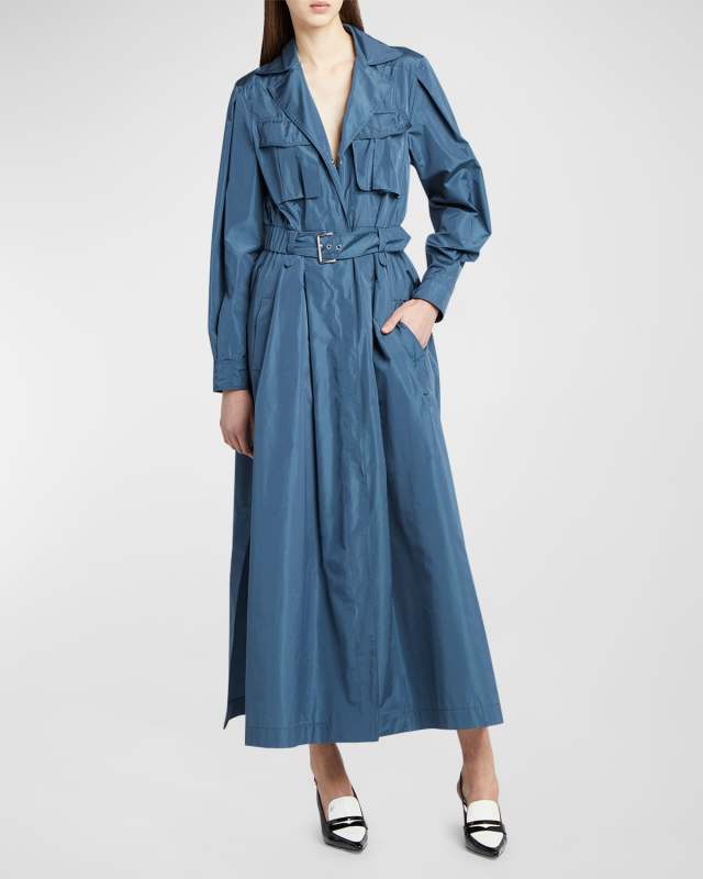 Taffeta Belted Long Trench Coat