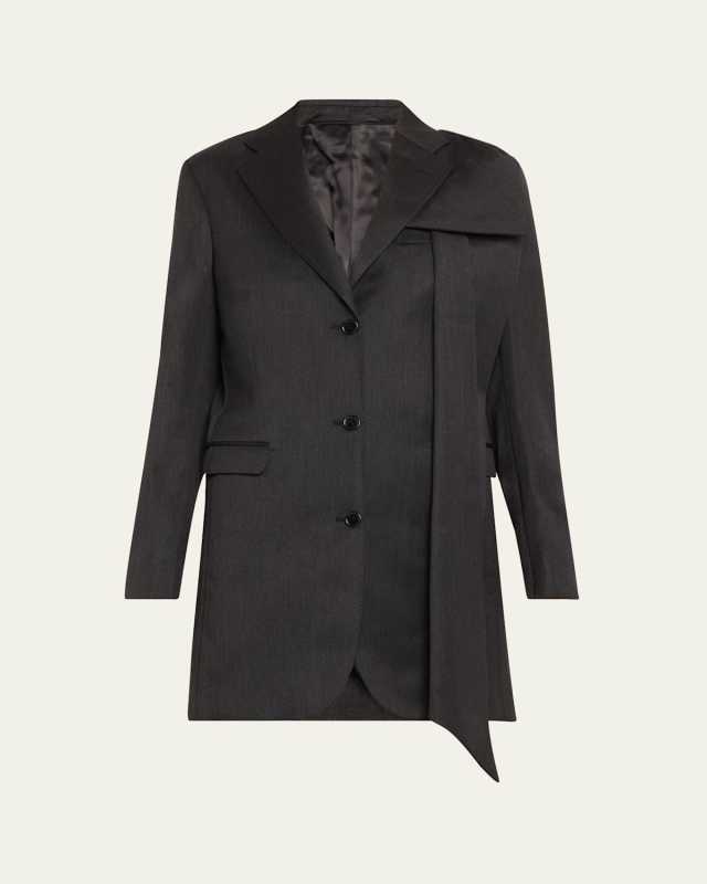Longline Wool-Blend Jacket with Bow Detail