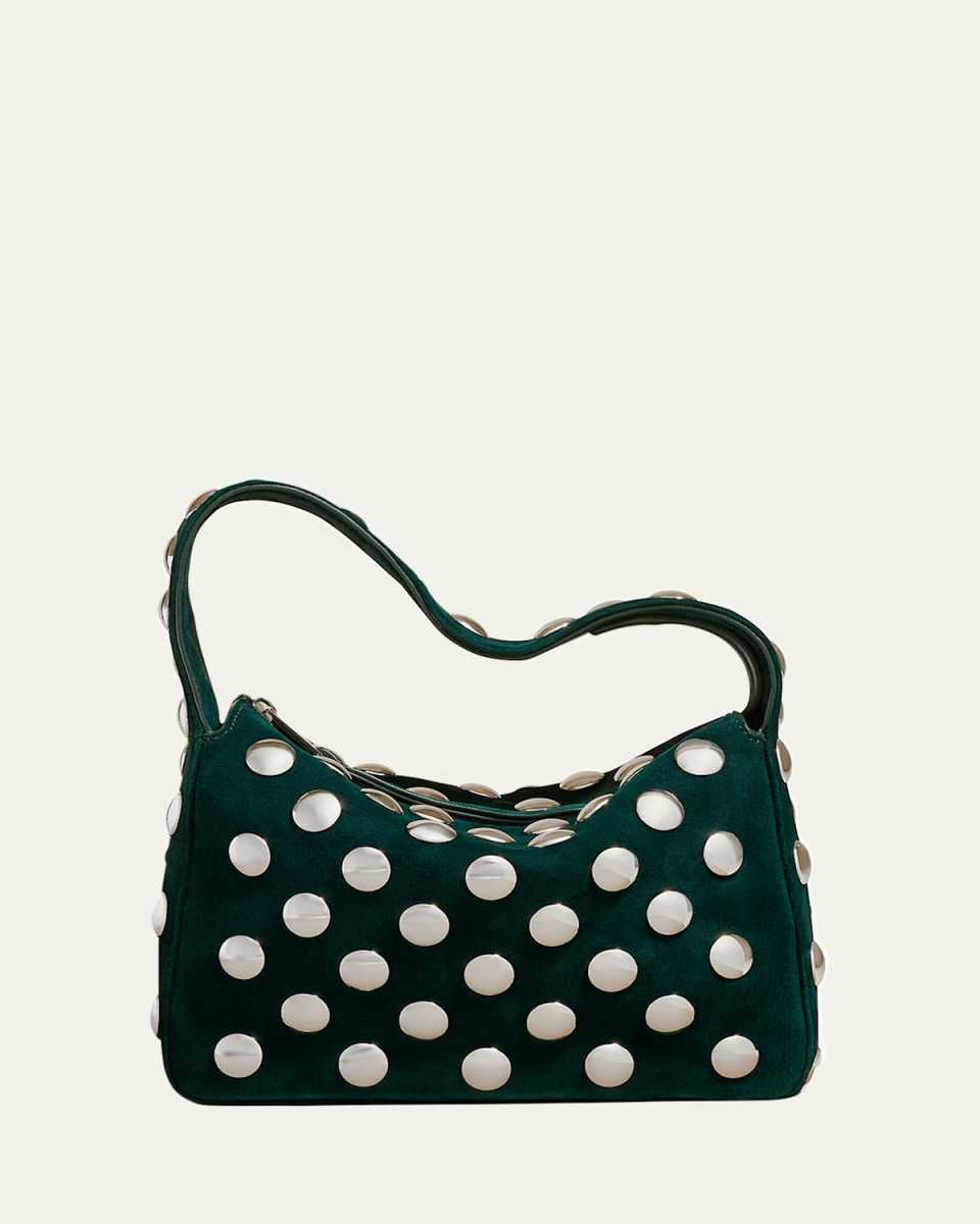 Elena Small Studded Suede Top-Handle Bag