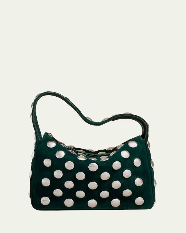 Elena Small Studded Suede Top-Handle Bag