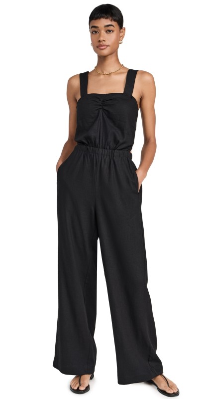 LNA La Rosa Linen Jumpsuit Black