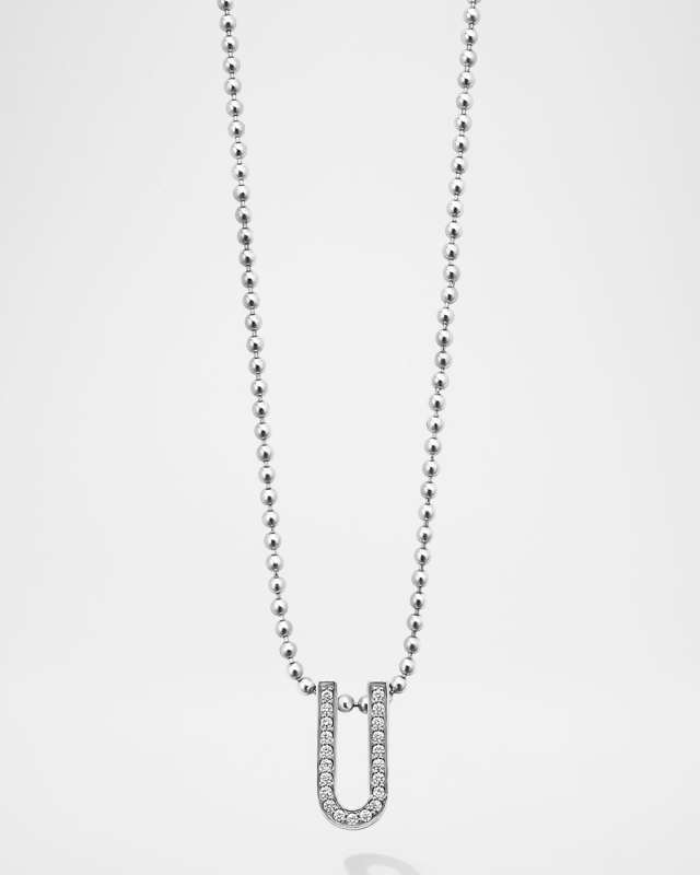 Sterling Silver Caviar Spark Linear Diamond Pendant Necklace, 16mm x 5mm