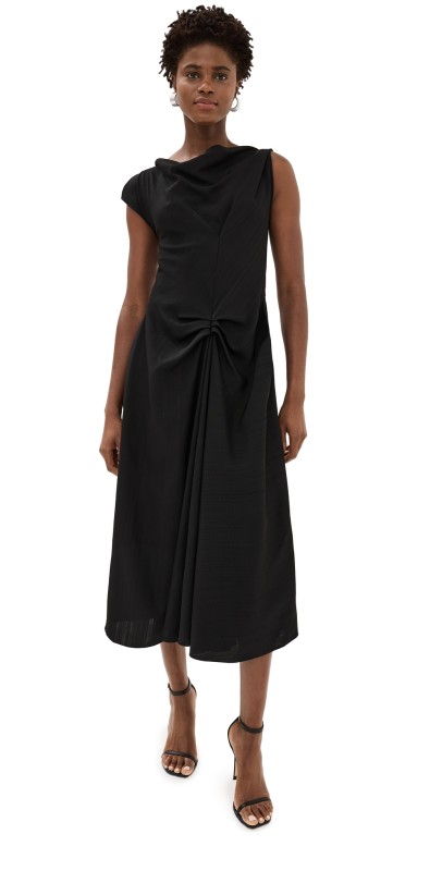Victoria Beckham Deconstructed Gathered Waist Midi Dress Black