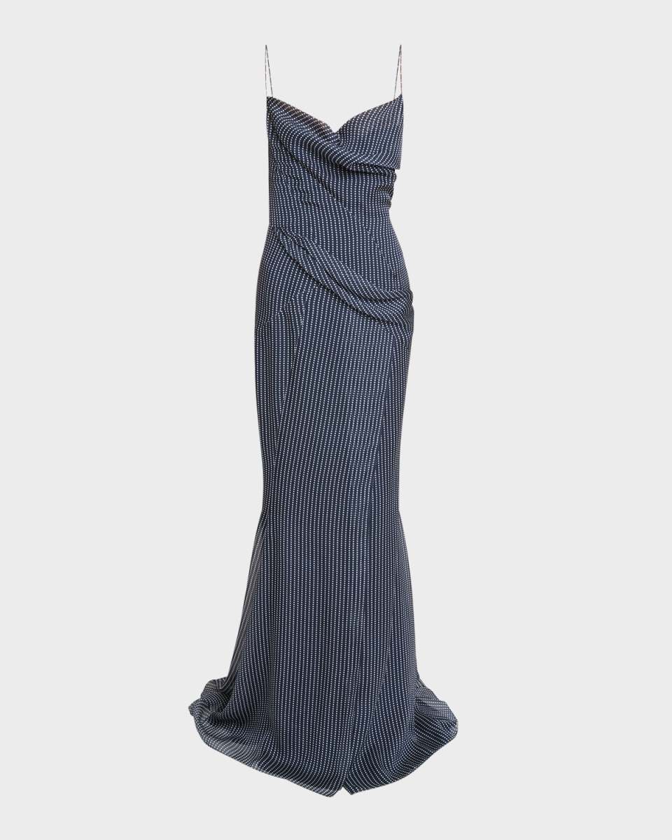 Polka-Dot Silk Open-Back Gown