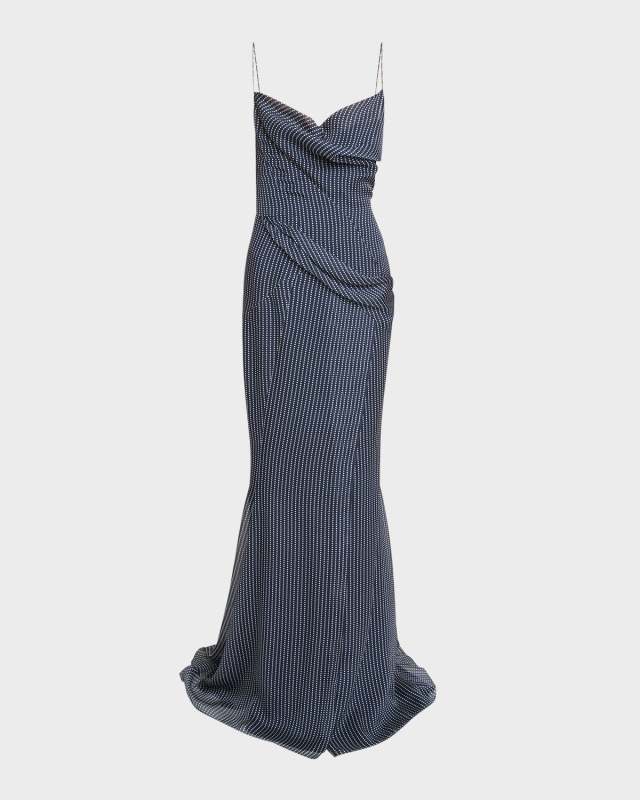 Polka-Dot Silk Open-Back Gown