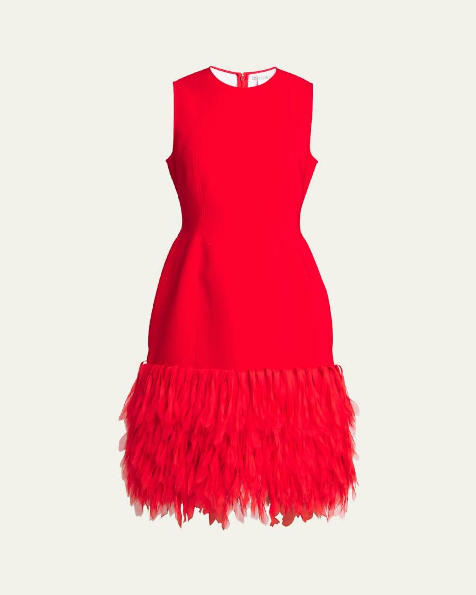 Structured Feather Hem Midi Dress