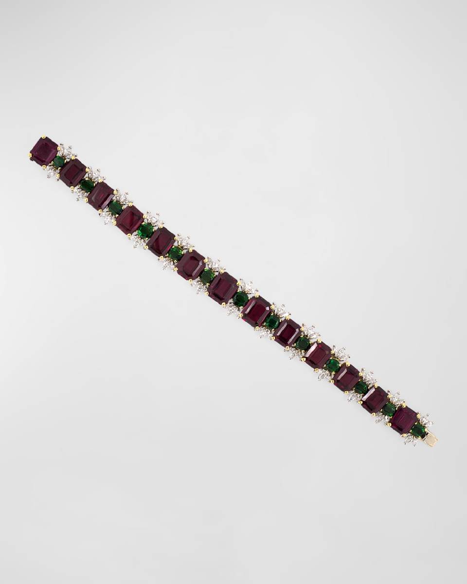 Estate Platinum and Yellow Gold Bracelet with Garnets, Tourmalines and Diamonds
