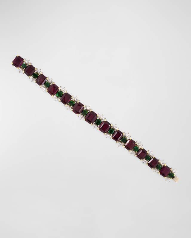 Estate Platinum and Yellow Gold Bracelet with Garnets, Tourmalines and Diamonds