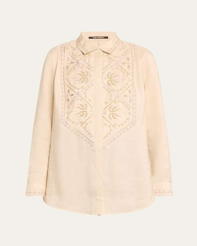 Genevieve Embroidered Button-Down Blous