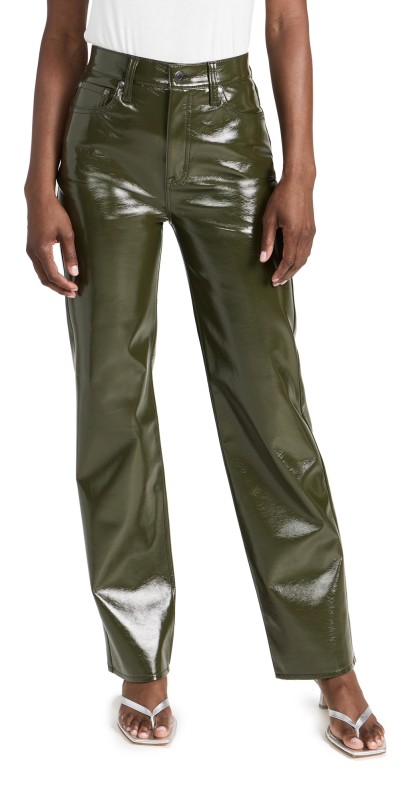 Pistola Denim Cassie Faux Patent Leather Pants Olive Vinyl
