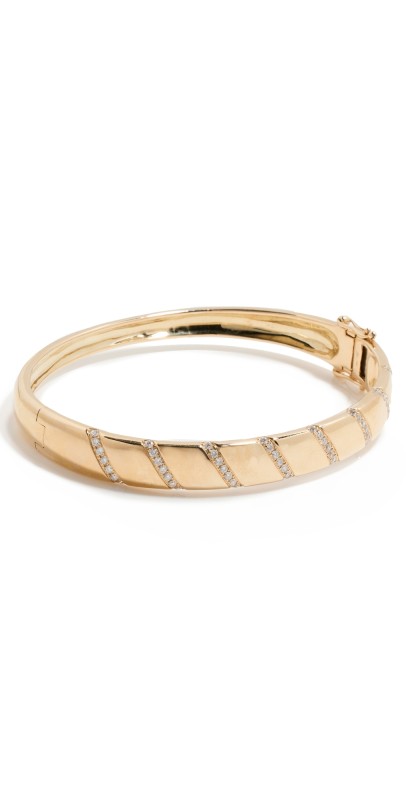 Stephanie Gottlieb Gold and Diamond Stripe Bangle Yellow Gold
