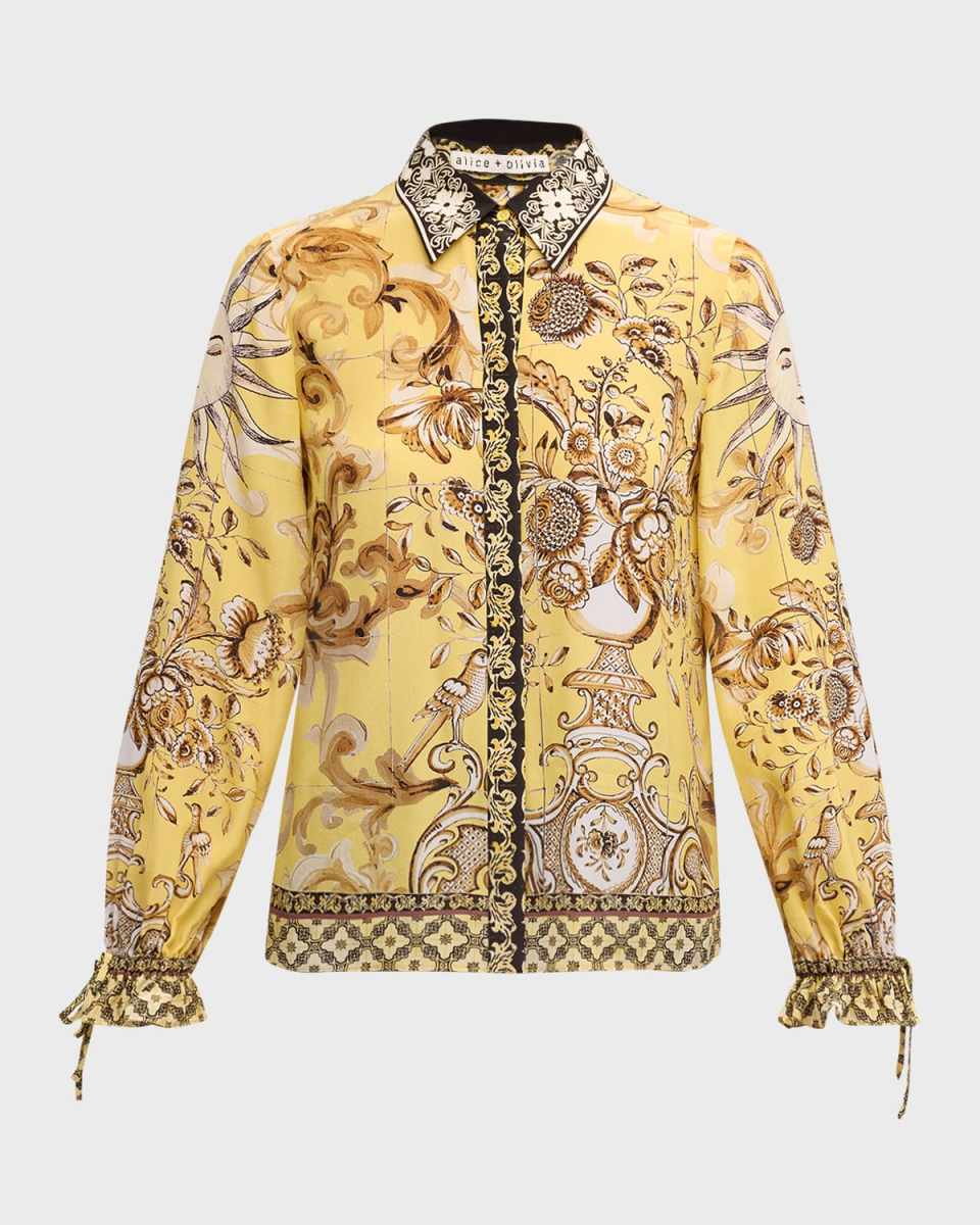 Willa Printed Crepe Tie-Sleeve Blous
