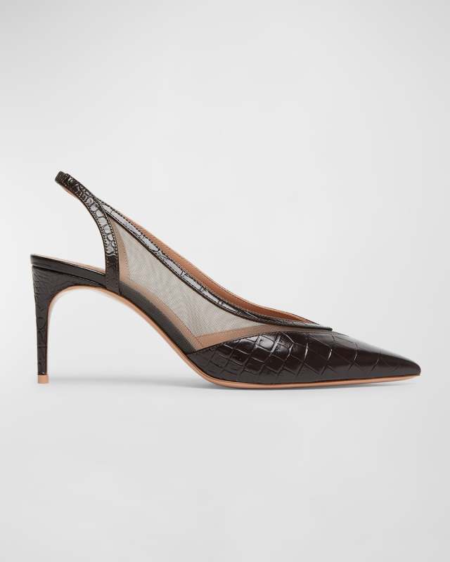 Croco Mesh Slingback Pumps