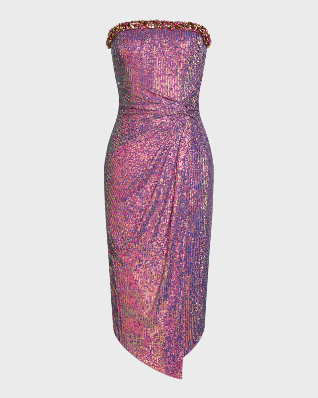 Annika Strapless Embellished Sequin Midi Dress