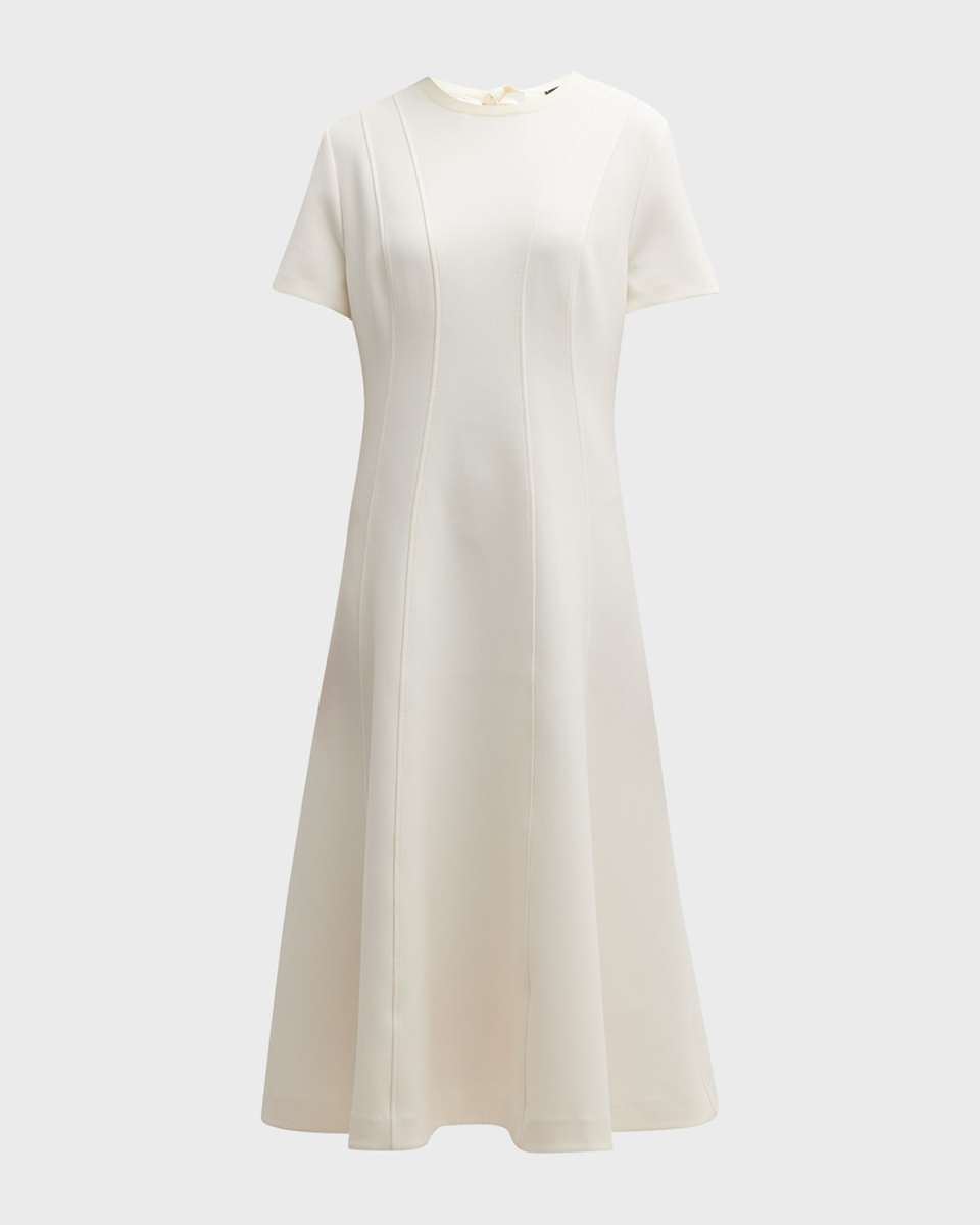 Princess Dart Short-Sleeve Crepe Midi Dress