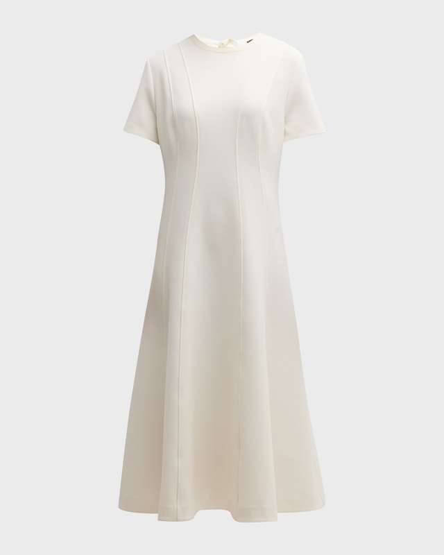 Princess Dart Short-Sleeve Crepe Midi Dress