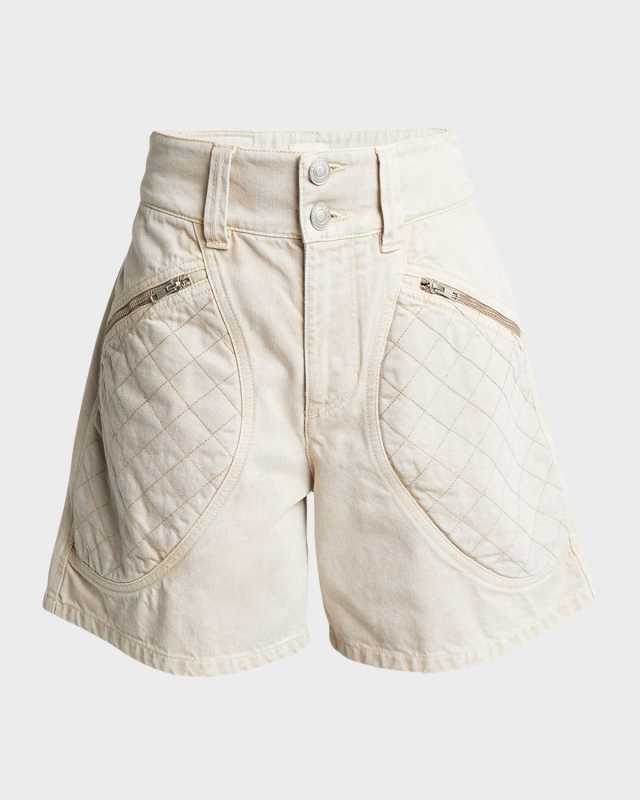 Candice Quilted-Pocket Denim Bermuda Shorts