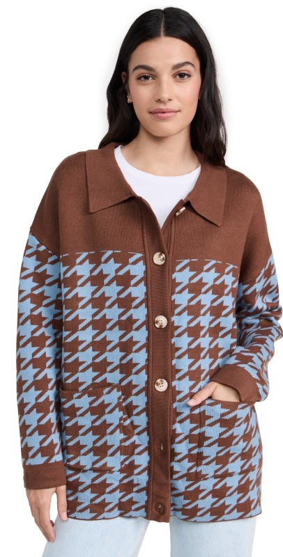 Little Lies Houndstooth Jacket Brown/Blue