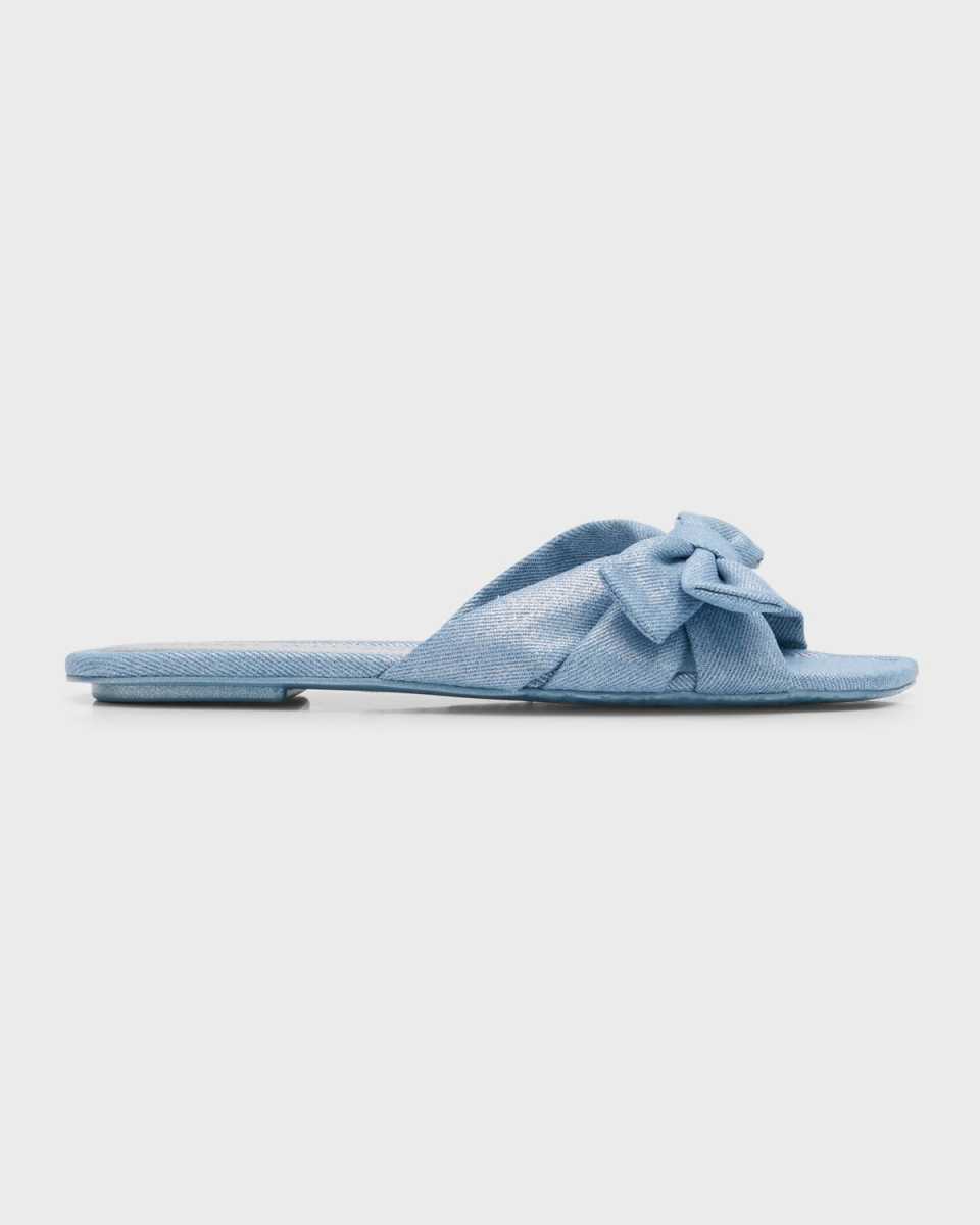Sofia Metallic Denim Bow Slide Sandals