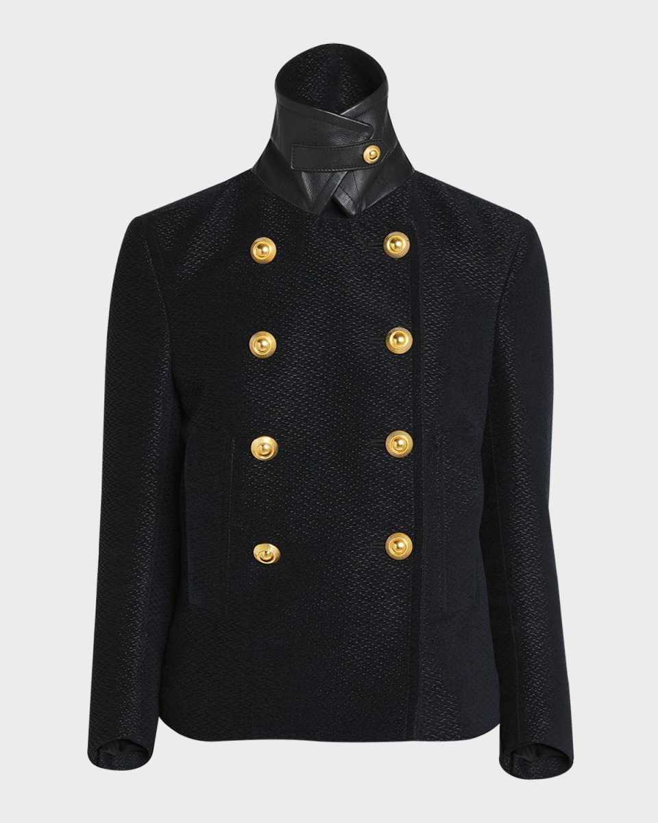 Metallic Silk Blend Boucle Peacoat