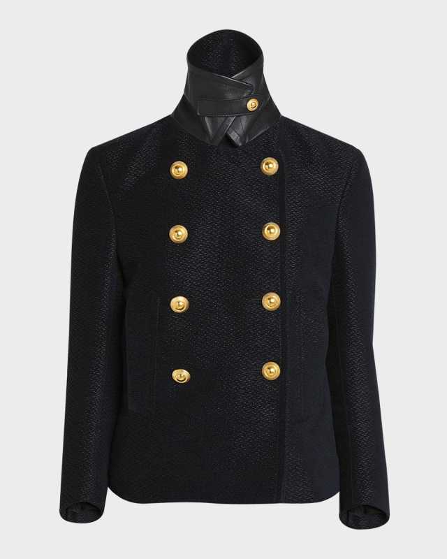 Metallic Silk Blend Boucle Peacoat