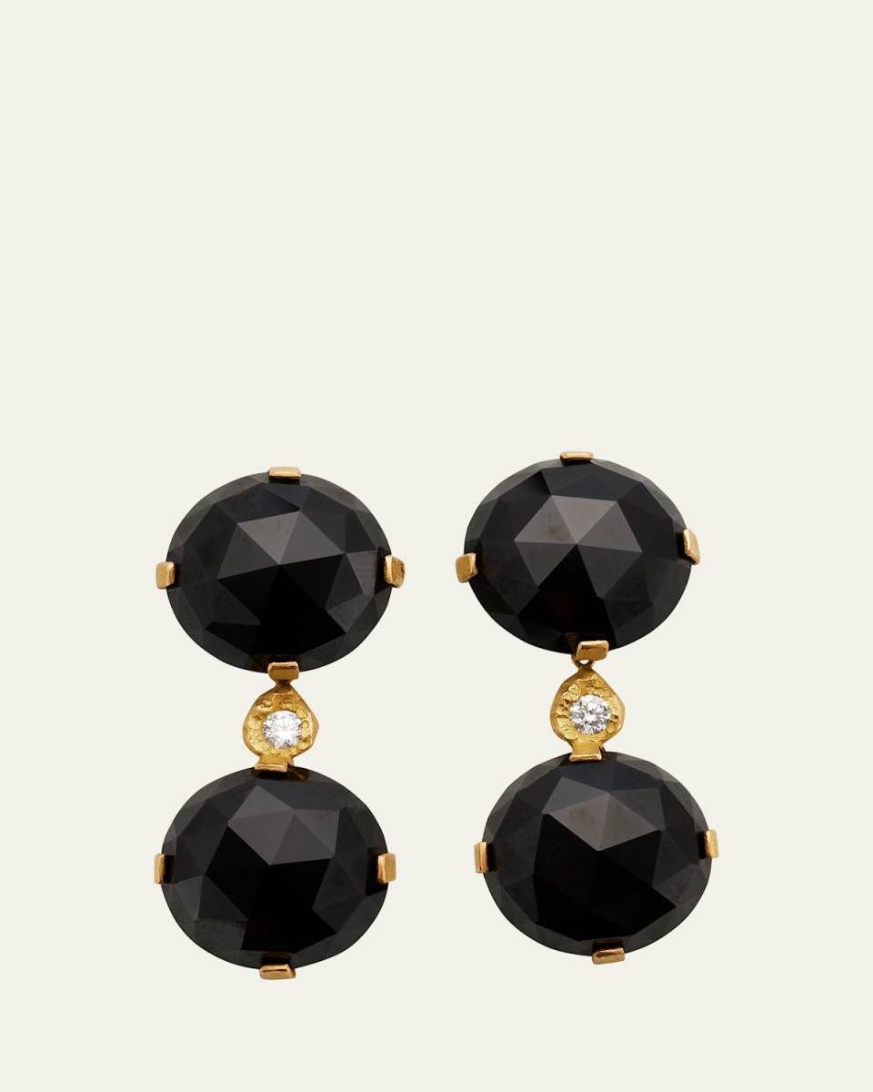 Evita Big Earrings in 18K Solid Yellow Gold with Black Spinel and Top Wesselton VVS Diamonds