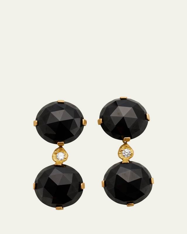 Evita Big Earrings in 18K Solid Yellow Gold with Black Spinel and Top Wesselton VVS Diamonds