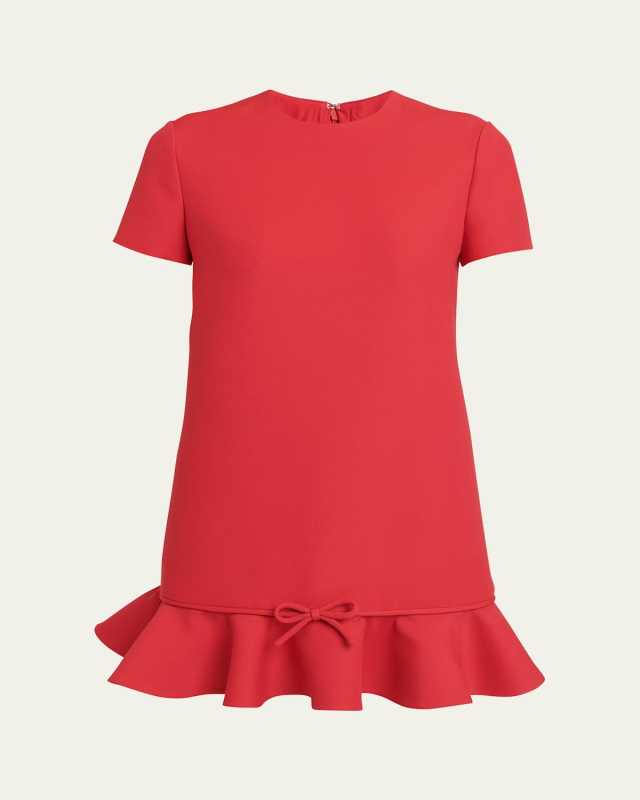 Ruffle Hem Mini Dress with Bow Detail