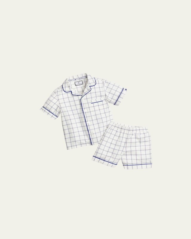Kid's Classic Tattersall Pajama Set w/ Contrast Piping, Size 6M-14