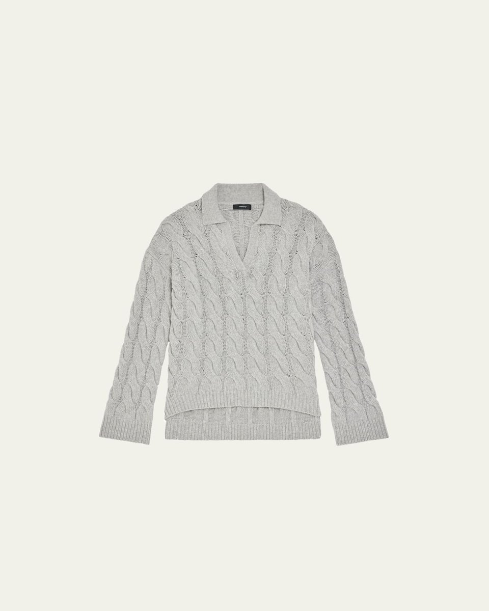 Karenia Wool-Cashmere Collared Cable-Knit Sweater