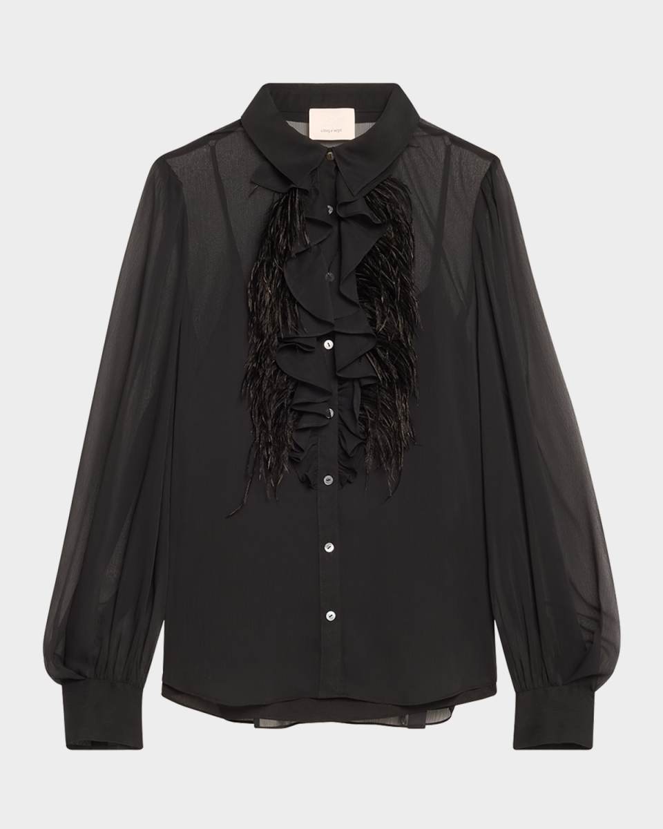 Rhonda Feather-Trim Ruffle Top