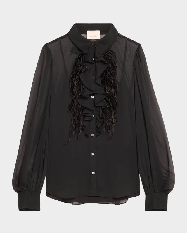 Rhonda Feather-Trim Ruffle Top