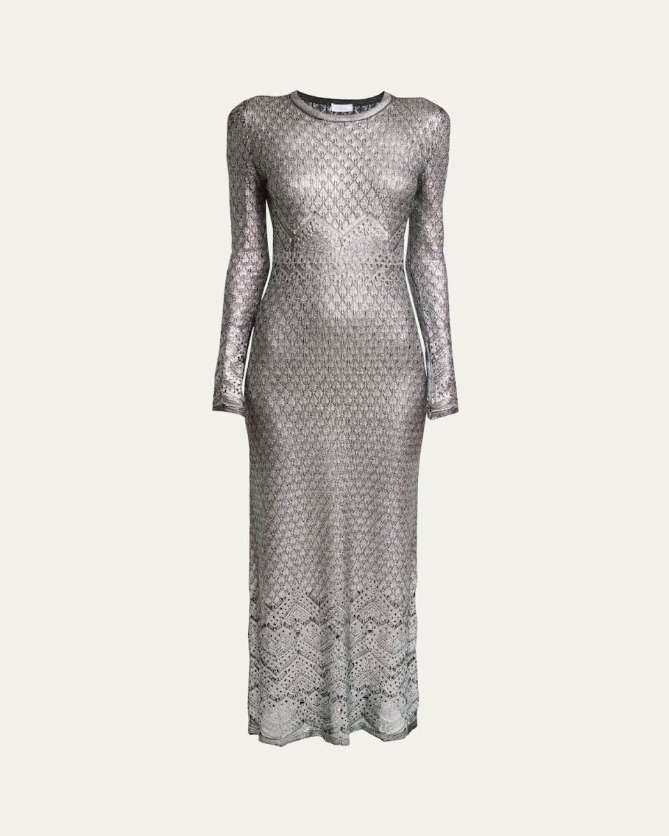 Long Metallic Lace Knit Dress