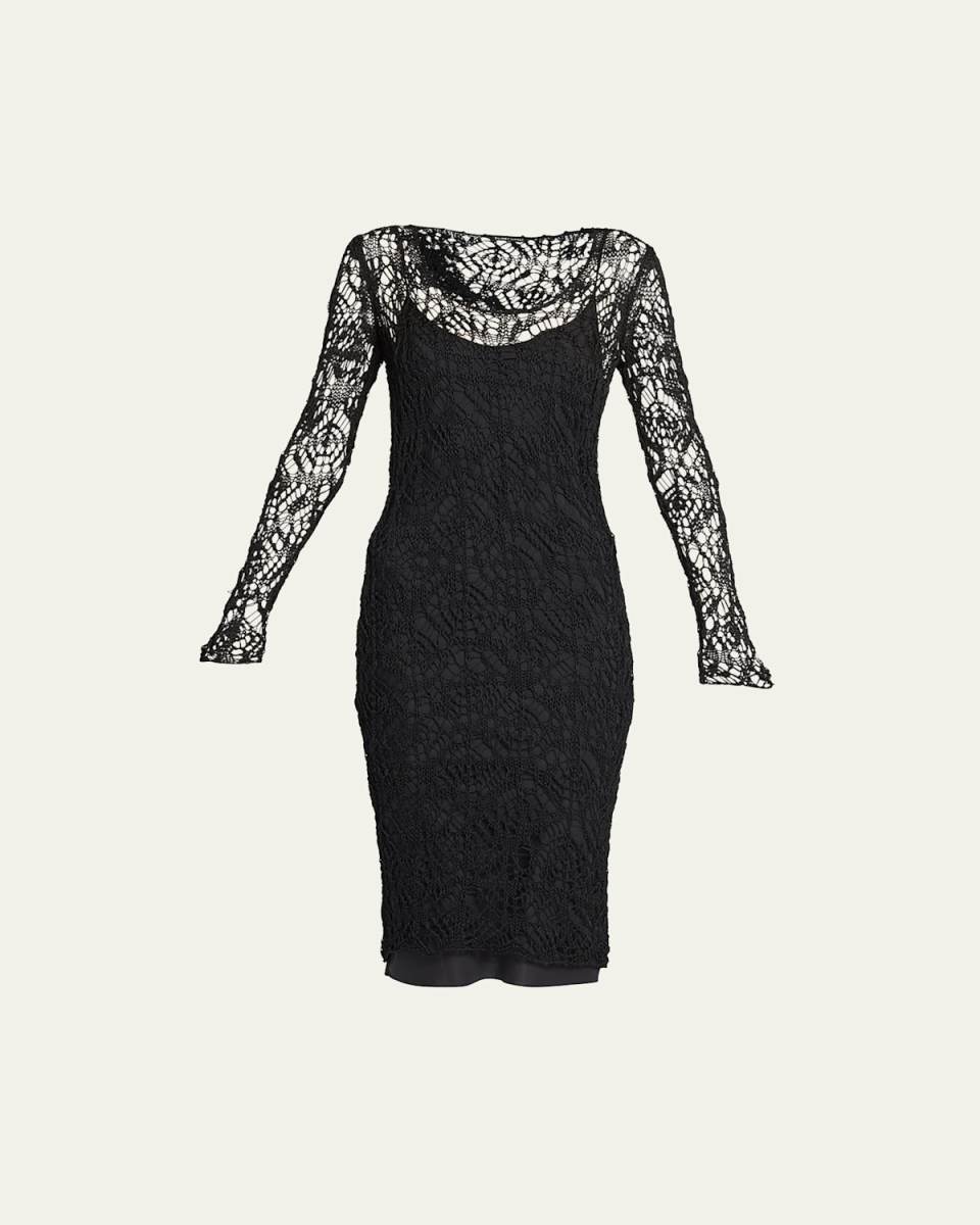 Fine Lace-Knit Midi Dress