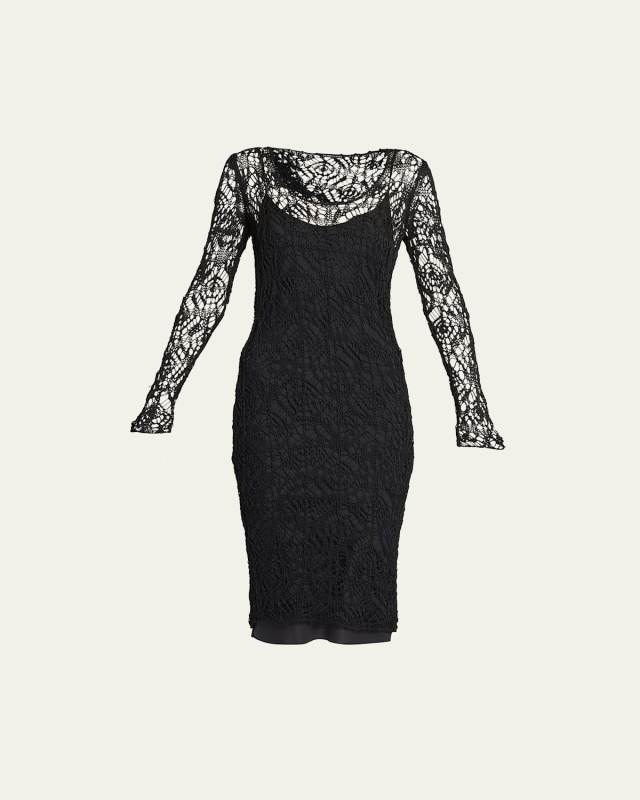 Fine Lace-Knit Midi Dress