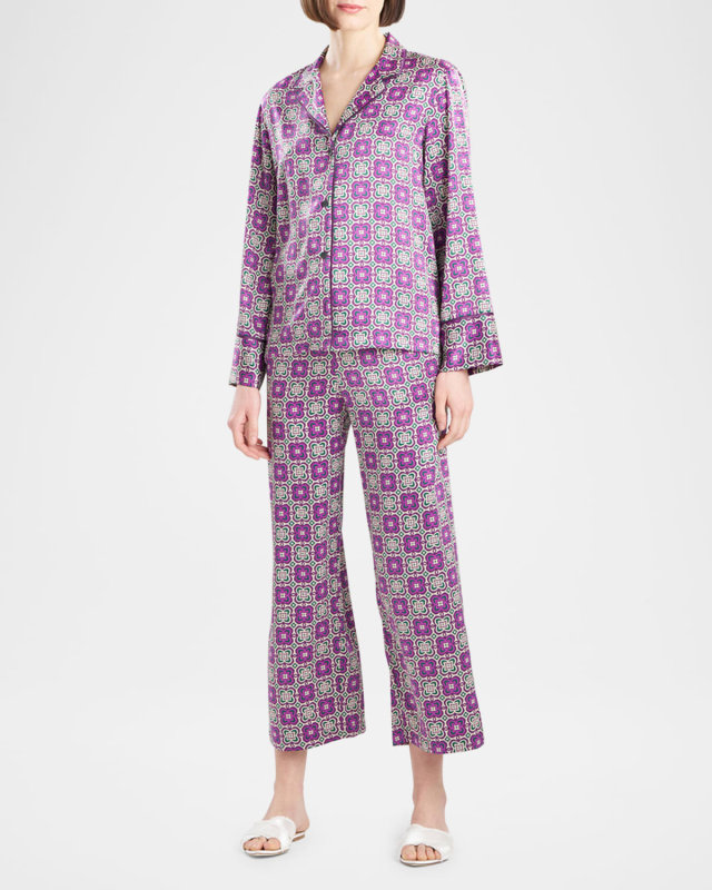 Medallion Cropped Geometric-Print Pajama Set