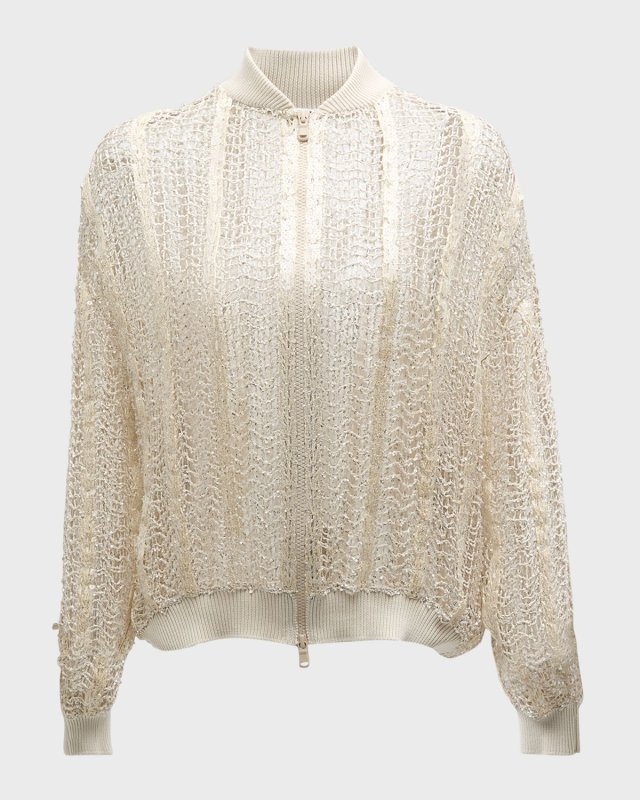Paillette Raffia Net Bomber Jacket